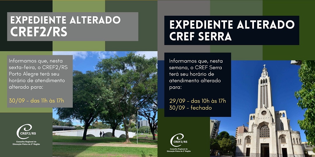 CREF2/RS e CREF Serra têm horário de atendimento diferenciado no final desta semana